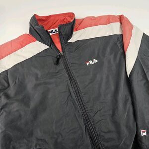 Vintage FILA Windbreaker Jacket Mens L Gray Red White Colorblock Full Zip